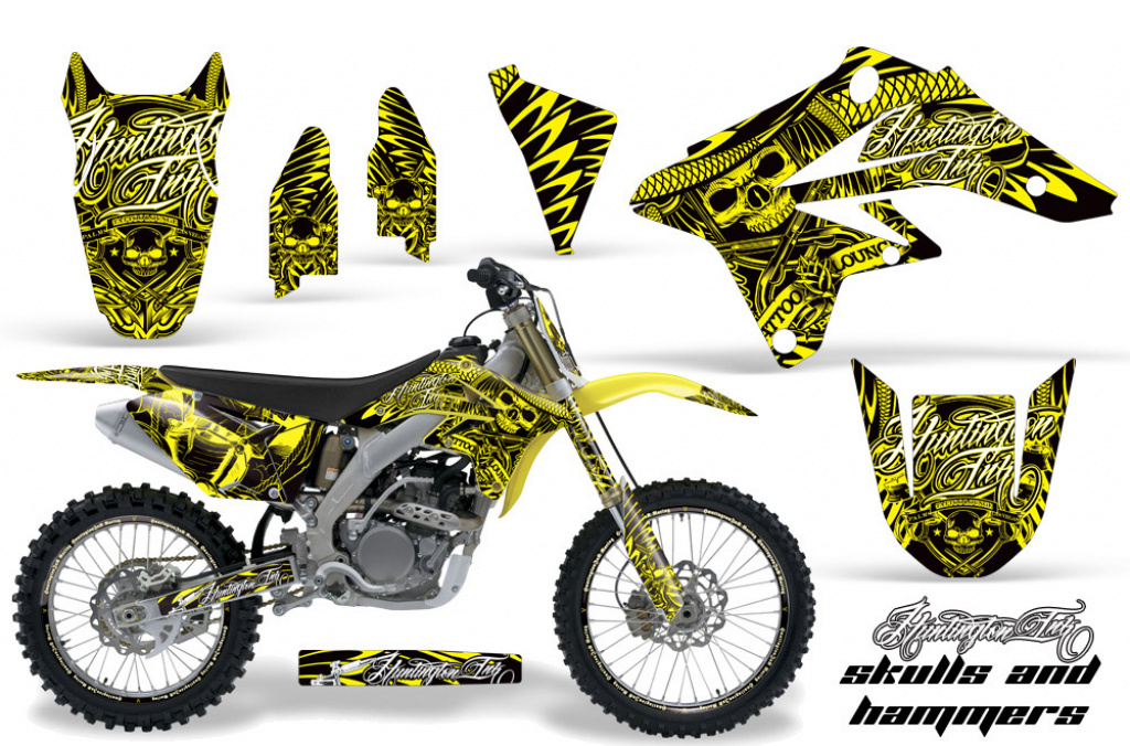 Skulls N Hammers Gelb mit Nummernfeldern für Suzuki RMZ 250 2007-2009