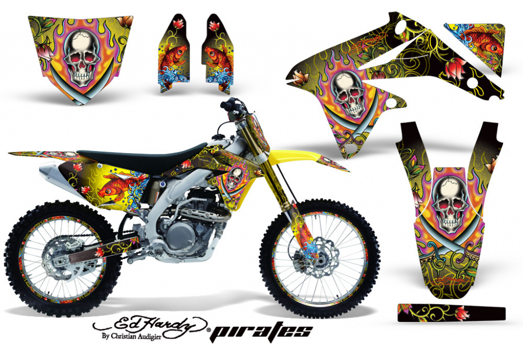 Ed-Hardy - Pirates Gelb mit Nummernfeldern für Suzuki RMZ 450 2008-2017
