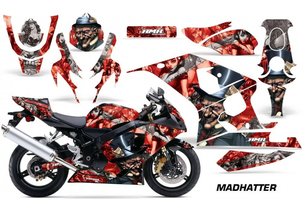 Mad-Hatter Background = Red, Design color = Silver for Suzuki GSXR 600/750 2004-2005