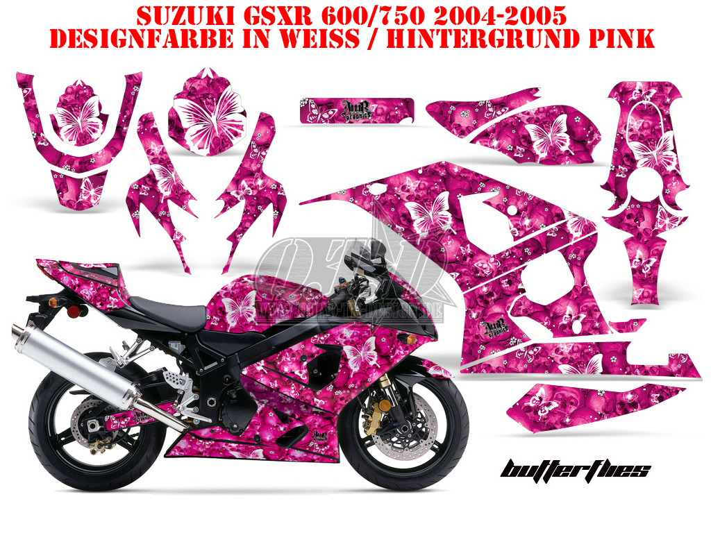 Butterfly Background = Pink, Design color = Weiss for Suzuki GSXR 600/750 2004-2005