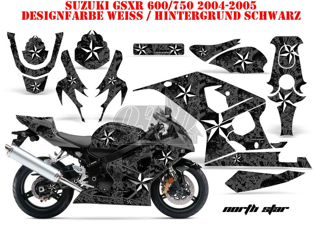 Northstar Background = Black, Design color = White for Suzuki GSXR 600/750 2004-2005