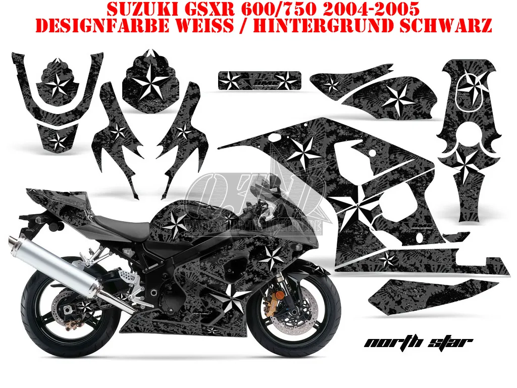 Northstar Hintergrund = Schwarz, Designfarbe = Weiß für Suzuki GSXR 600/750 2004-2005