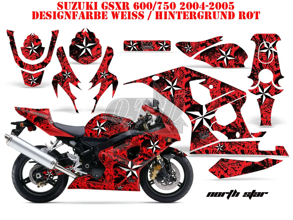 Northstar Hintergrund = Rot, Designfarbe = Weß für Suzuki GSXR 600/750 2004-2005
