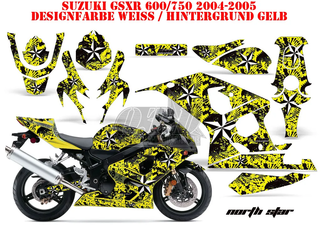 Northstar Hintergrund = Gelb, Designfarbe = Weiß für Suzuki GSXR 600/750 2004-2005