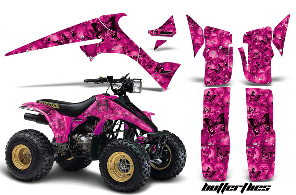 Butterfly Hintergrund = Pink, Designfarbe = Schwarz für Suzuki LT 230/LT 230r