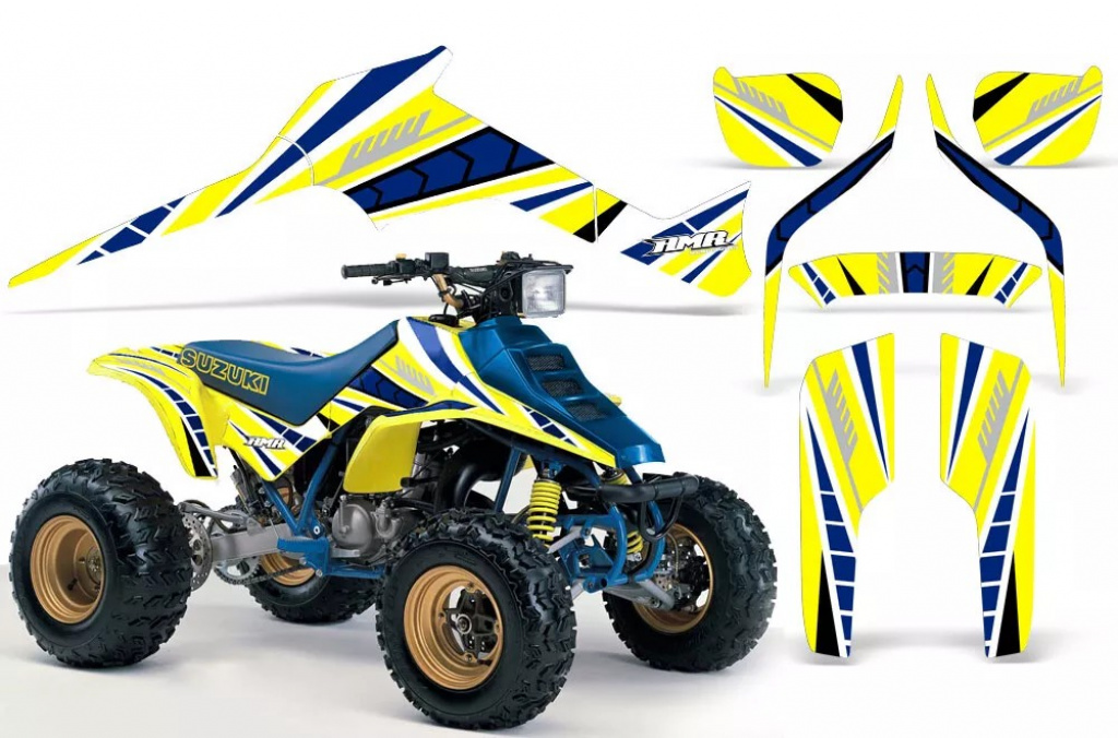 Intercept Background = Yellow, Design color = Bliue for Suzuki LT 250/LT 250r 1985-1992