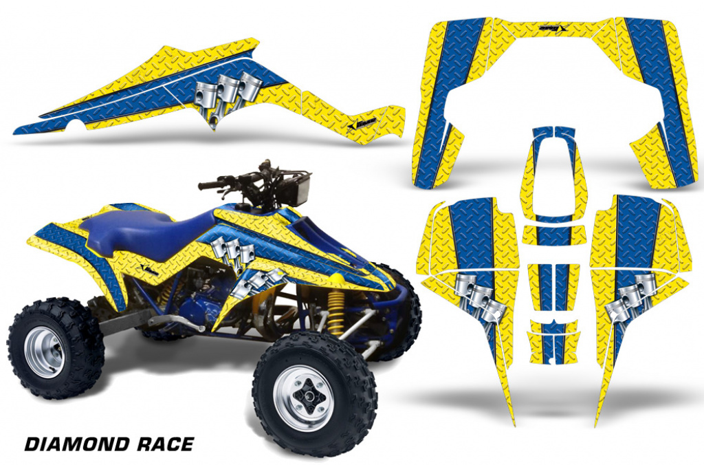 Diamond Race Hintergrund = Gelb, Designfarbe = Blau für Suzuki LT 500R Quadzilla 1987-1990
