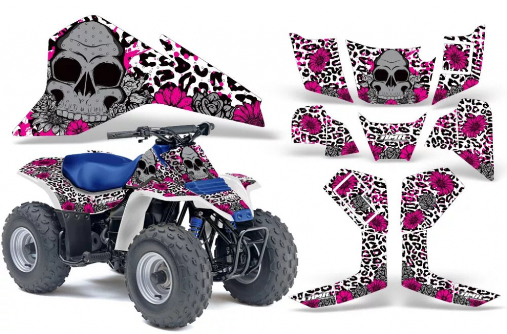 Brittany Hintergrund = Weiß, Designfarbe = Pink für Suzuki QuadSport LT80 1987-2006