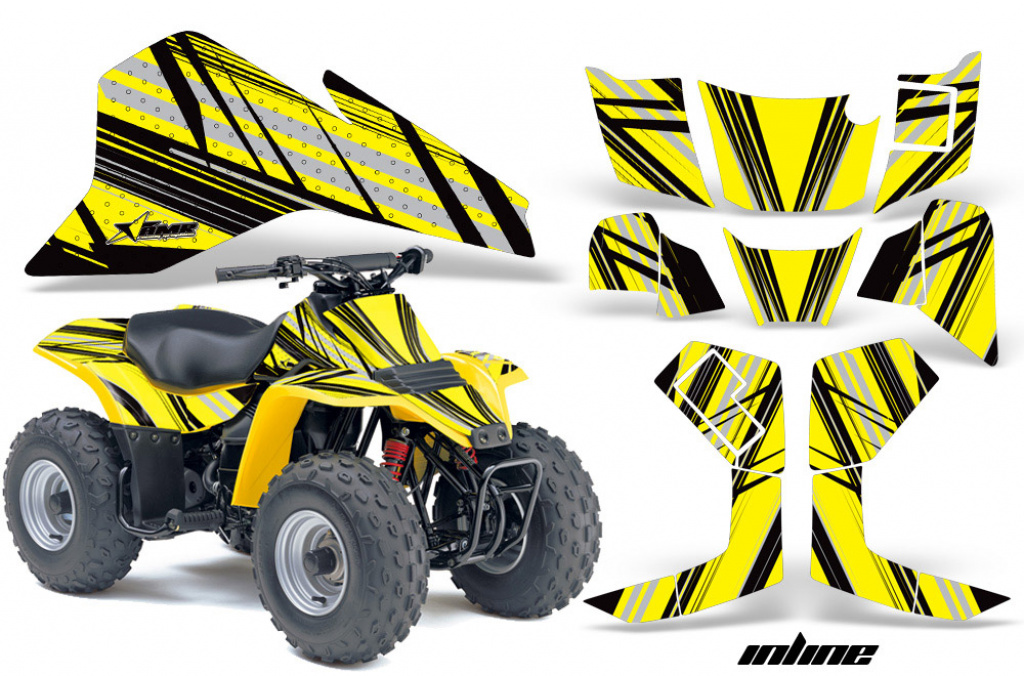 In Line Hintergrund = Schwarz, Designfarbe = Gelb für Suzuki QuadSport LT80 1987-2006