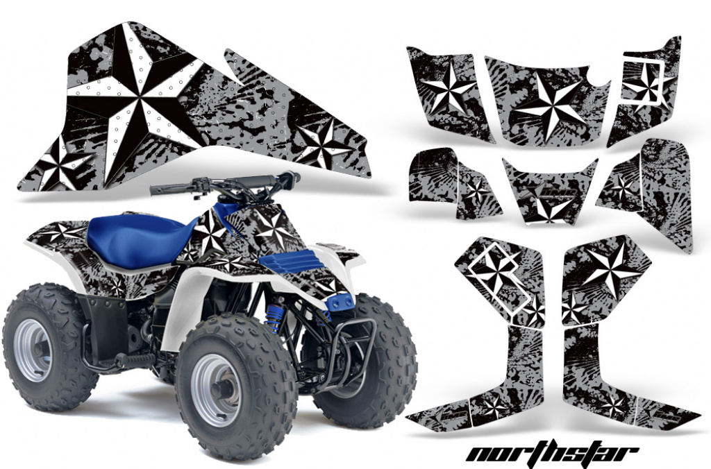Northstar Hintergrund = Silber, Designfarbe = Weiß für Suzuki QuadSport LT80 1987-2006