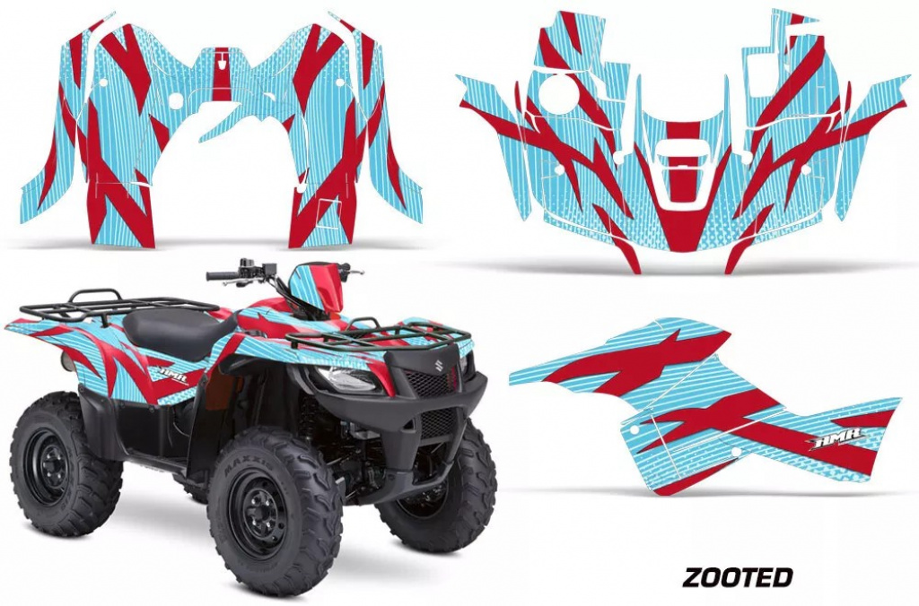 Zooted Hintergrund = Aqua Blau, Designfarbe = Rot für Suzuki KingQuad LT-A 500/700/750 AXI bis 2018