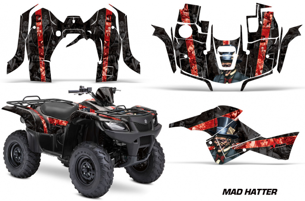 Mad-Hatter Hintergrund = Schwarz, Designfarbe = Rot für Suzuki KingQuad LT-A 500/700/750 AXI bis 2018