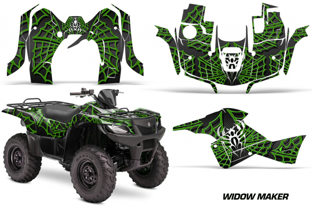 Widow Maker Hintergrund = Schwarz, Designfarbe = Grün für Suzuki KingQuad LT-A 500/700/750 AXI bis 2018