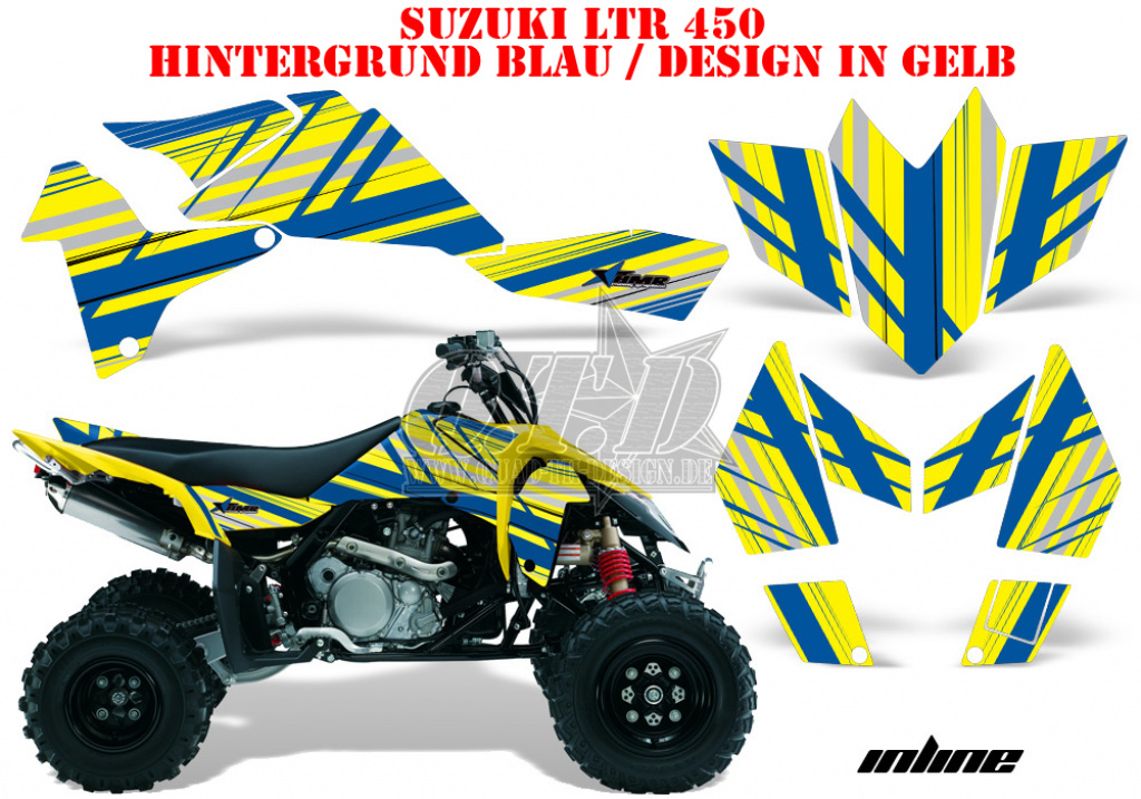Inline Hintergrund = Blau, Designfarbe = Gelb für Suzuki LTR 450