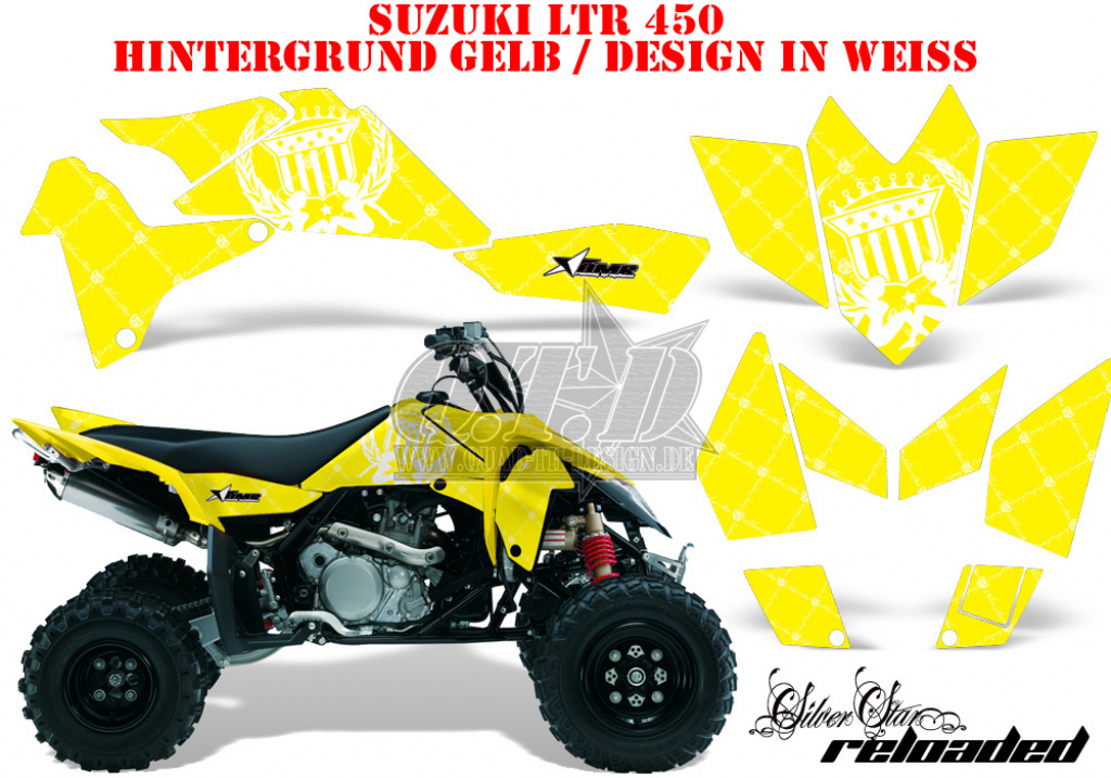 SilverStar - Reloaded Hintergrund = Gelb, Designfarbe = Weiß für Suzuki LTR 450