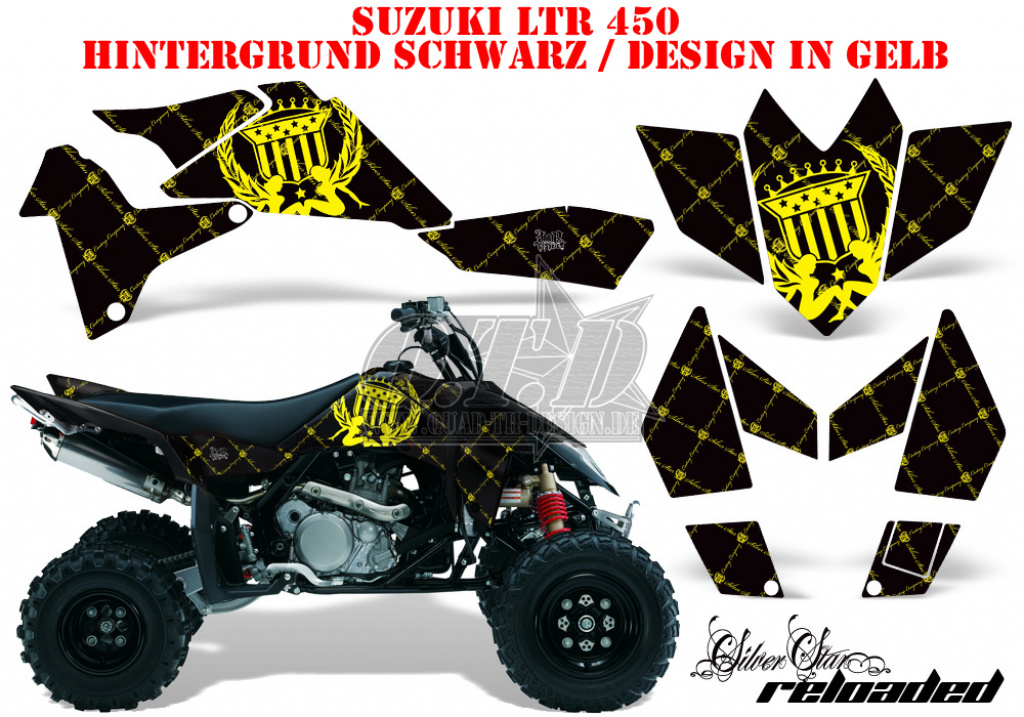 SilverStar - Reloaded Hintergrund = Schwarz, Designfarbe = Gelb für Suzuki LTR 450