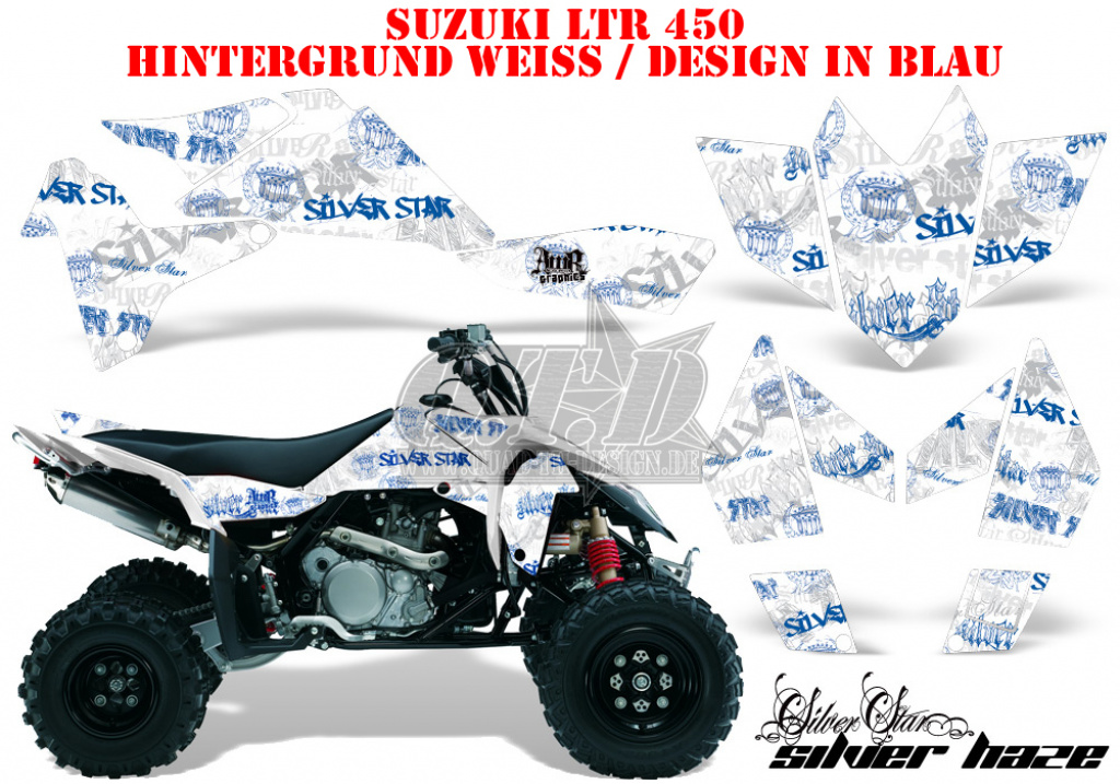SilverStar - Silverhaze Hintergrund = Weiß, Designfarbe = Blau für Suzuki LTR 450