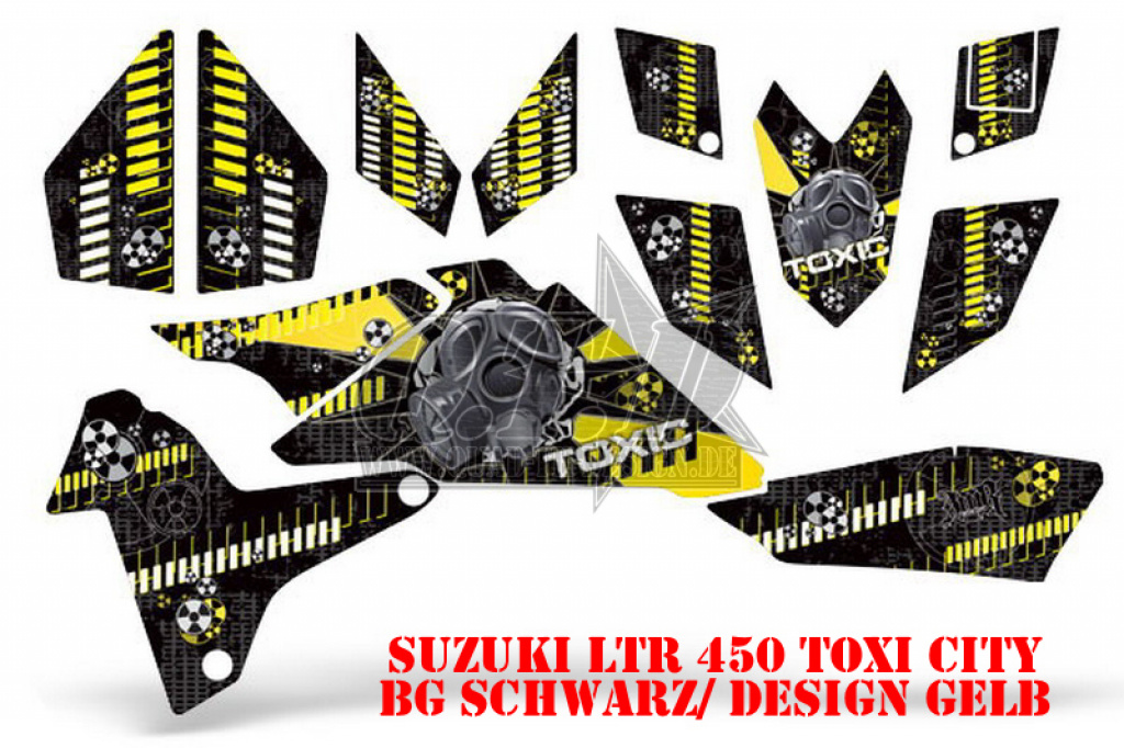 Toxicity Hintergrund = Schwarz, Designfarbe = Gelb für Suzuki LTR 450
