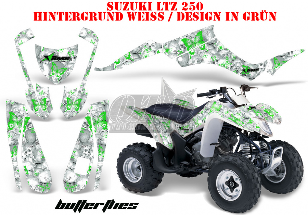 Butterfly Hintergrund = Weiß, Designfarbe = Grün für Suzuki LTZ 250