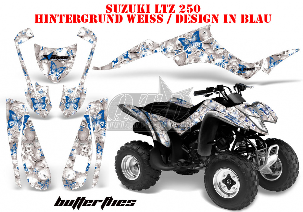 Butterfly Hintergrund = Weiß, Designfarbe = Blau für Suzuki LTZ 250