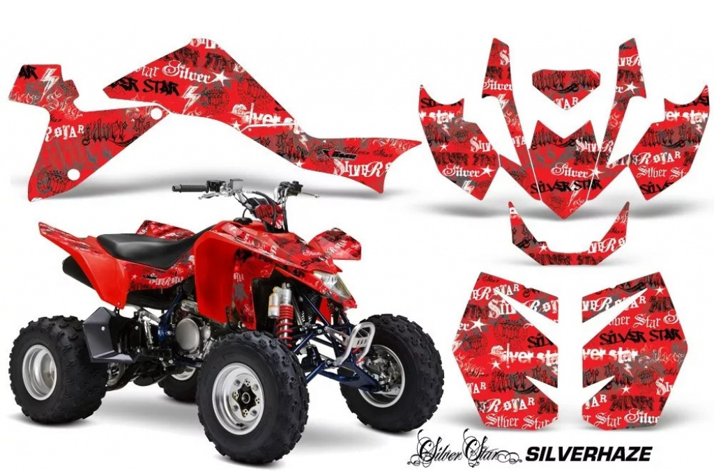 SilverStar - Silverhaze Hintergrund = Rot, Designfarbe = Schwarz für Suzuki LTZ 400 2009+