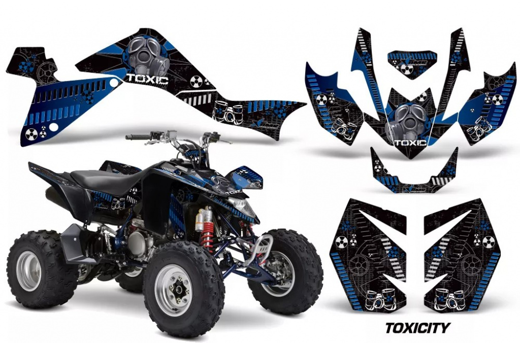 Toxicity Hintergrund = Schwarz, Designfarbe = Blau für Suzuki LTZ 400 2009+