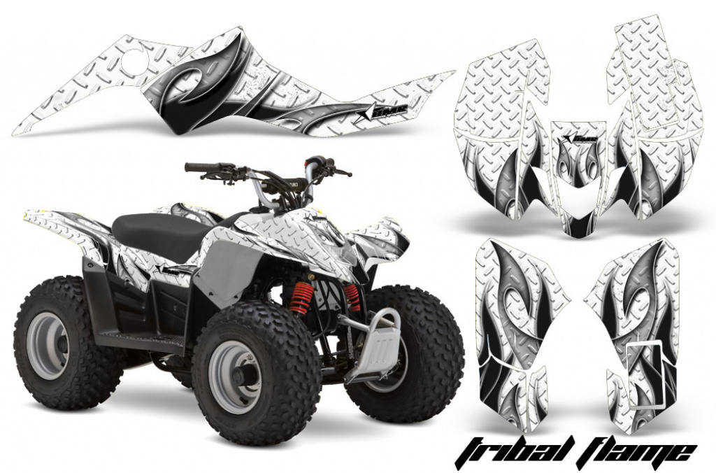 Tribal Flames Hintergrund =Weiß, Designfarbe = Schwarz für Suzuki LTZ 50