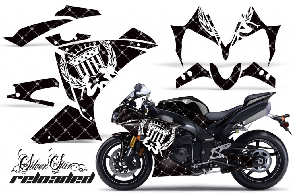 SilverStar - Reloaded Hintergrund = Schwarz, Designfarbe = Weiß für Yamaha YZF R1 2009-2014