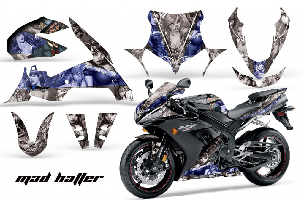 Mad-Hatter Hintergrund = Silber, Designfarbe = Blau für Yamaha Apex 2006-2020
