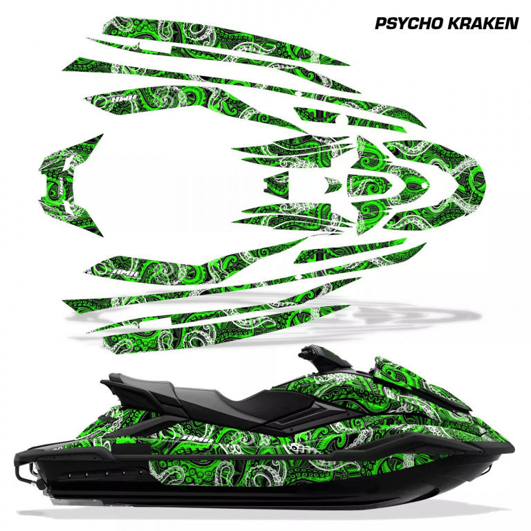 Psycho Kraken Hintergrund = Schwarz, Designfarbe = Grün für Yamaha FX Cruiser SVHO 2019-2021