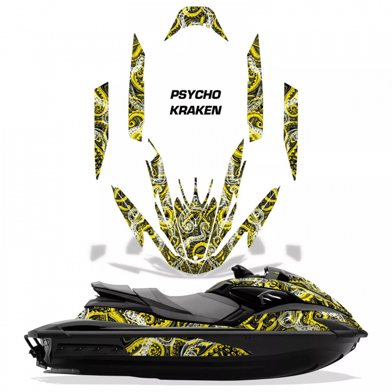 Psycho Kraken Background = Black, Design color = Yellow for Yamaha FZR 2009-2016