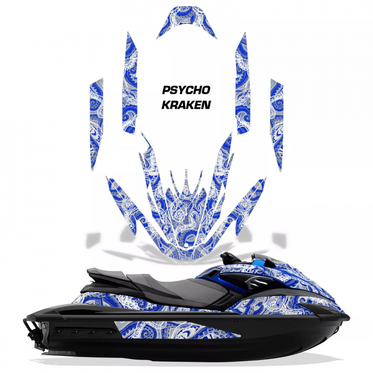 Psycho Kraken Background = Silver, Design color = Blue for Yamaha FZR 2009-2016