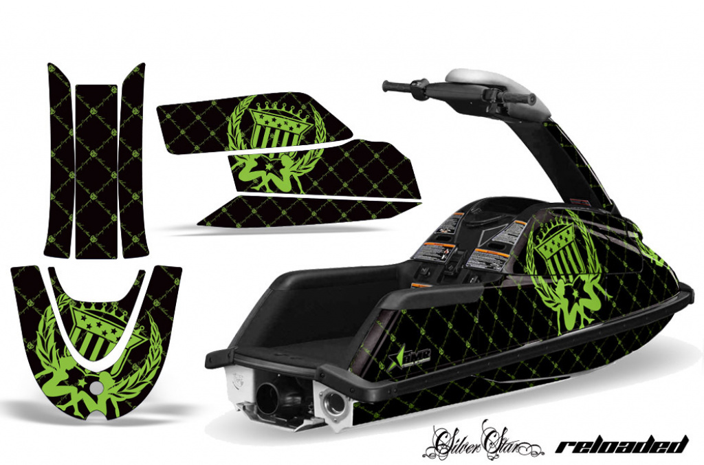 SilverStar - Reloaed Hintergrund = Schwarz, Designfarbe = Grün für Yamaha Superjet Freestyle (Runde Nase)