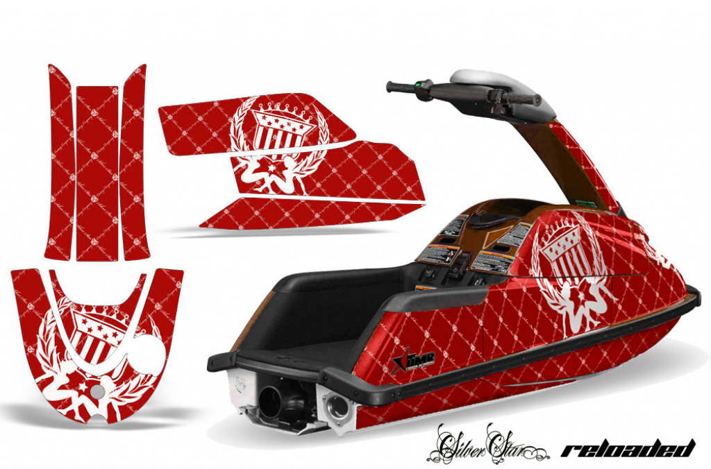 SilverStar - Reloaed Hintergrund = Rot, Designfarbe = Weiß für Yamaha Superjet (Runde Nase)