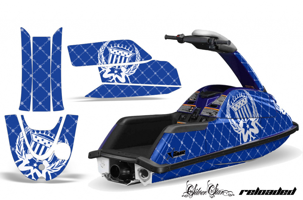 SilverStar - Reloaed Hintergrund = Blau, Designfarbe = Weiß für Yamaha Superjet (Runde Nase)