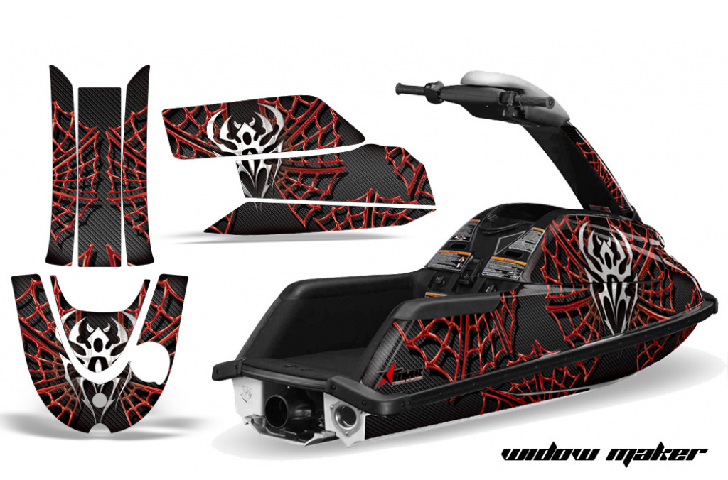 Widow Maker Hintergrund = Schwarz, Designfarbe = Rot für Yamaha Superjet (Runde Nase)