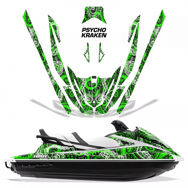 Psycho Kraken Hintergrund = Schwarz, Designfarbe = Grün für Yamaha VX Cruiser/VX Deluxe 2015-2020