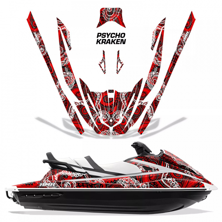 Psycho Kraken Hintergrund = Schwarz, Designfarbe = Rot für Yamaha VX Cruiser/VX Deluxe 2015-2020