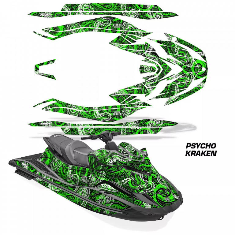 Psycho Kraken Background = Black, Design color = Green for Yamaha WaveRunner GP 1800R 21-23
