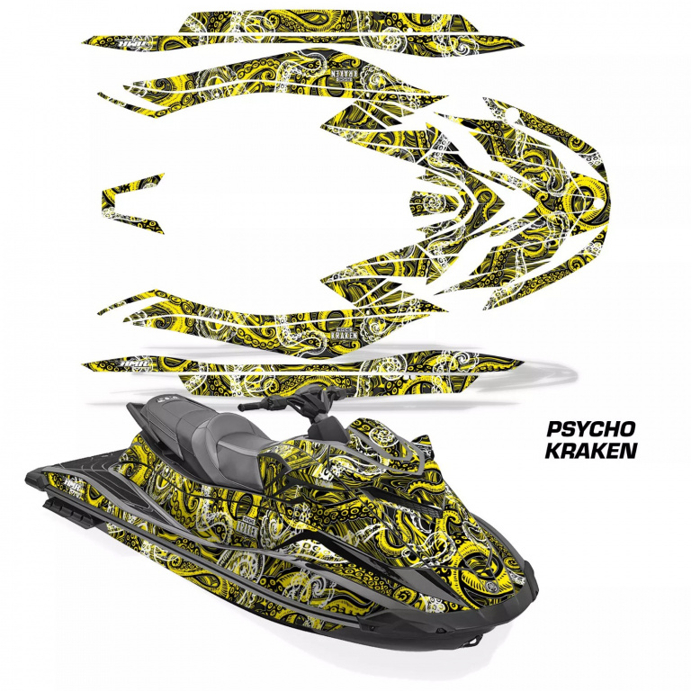 Psycho Kraken Background = Black, Design color = Yellow for Yamaha WaveRunner GP 1800R 21-23
