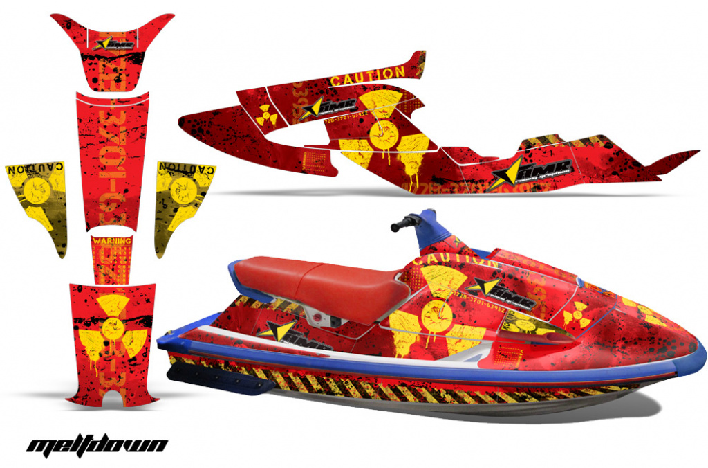 Meltdown Hintergrund = Rot, Designfarbe = Gelb für Yamaha Wave Raider 1994-1996