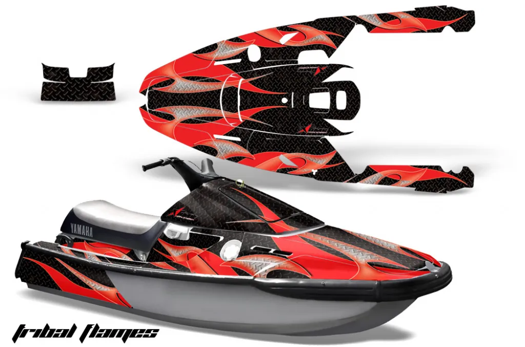 Tribal Flames Background = Black, Design color = Red for Yamaha Wave Runner 3 1991-1996