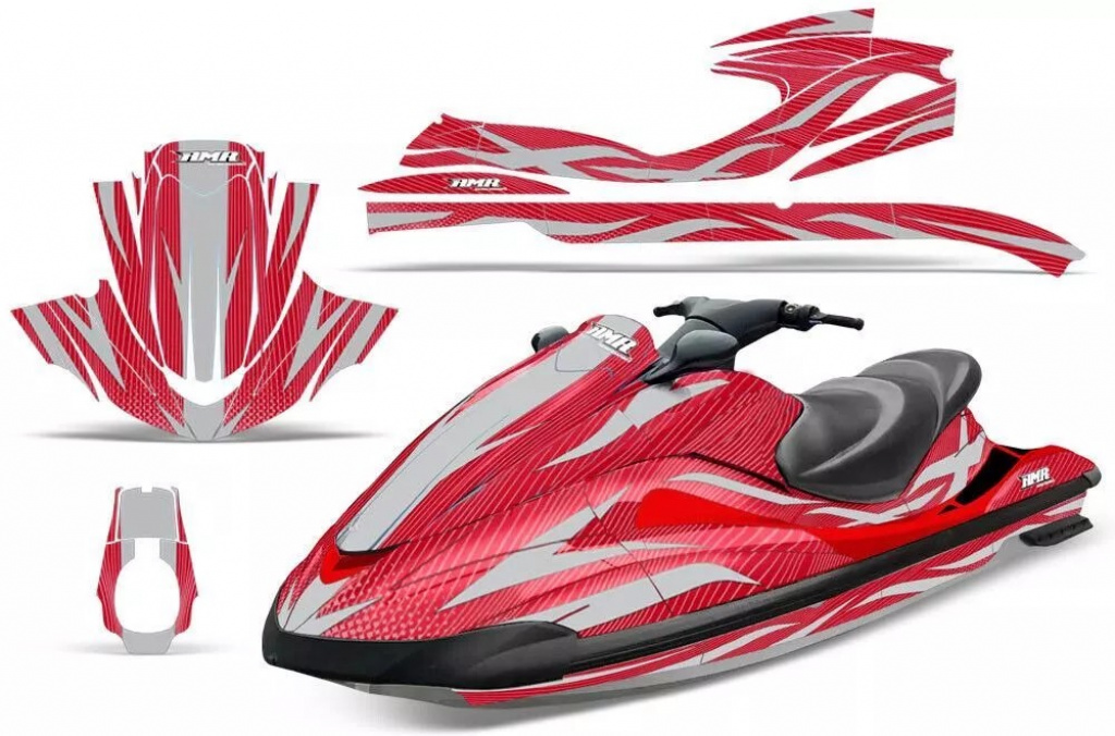 Zooted Background = Red, Design color = Silver for Yamaha Wave Runner 2002-2005