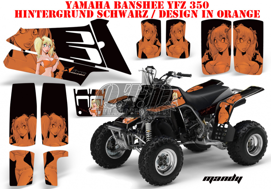 Mandy Hintergrund = Schwarz, Designfarbe = Orange für Yamaha Banshee YFZ 350