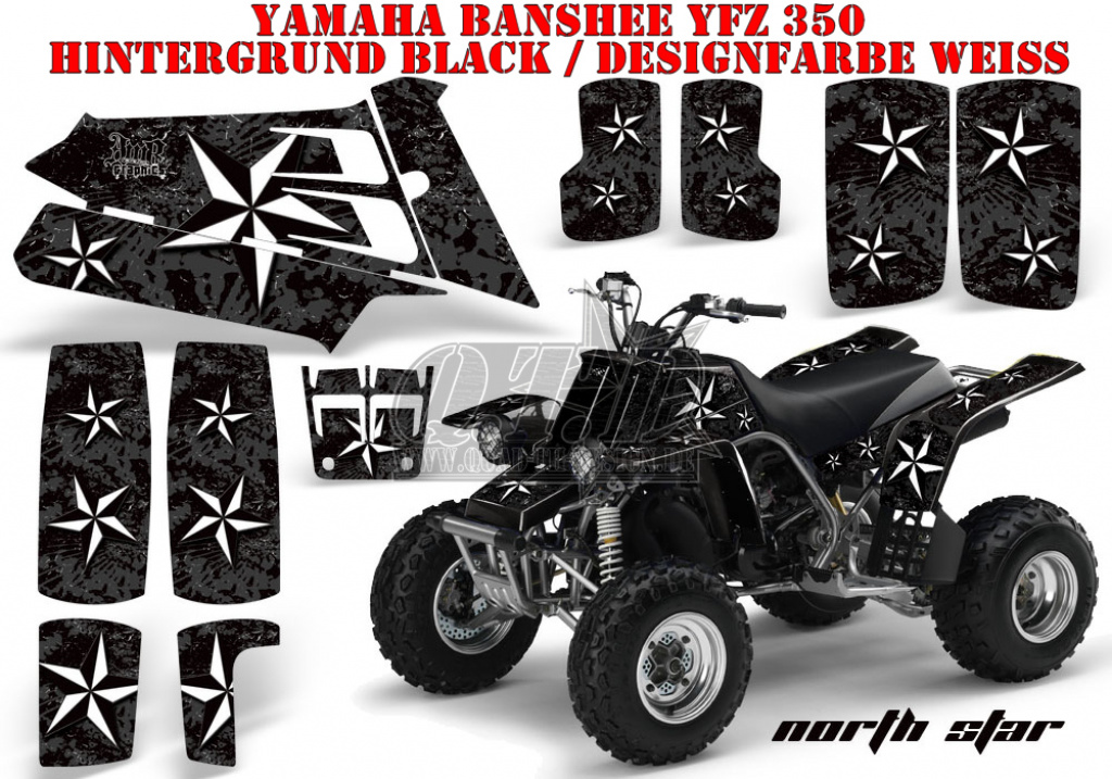 Northstar Hintergrund = Schwarz, Designfarbe = Weiß für Yamaha Banshee YFZ 350