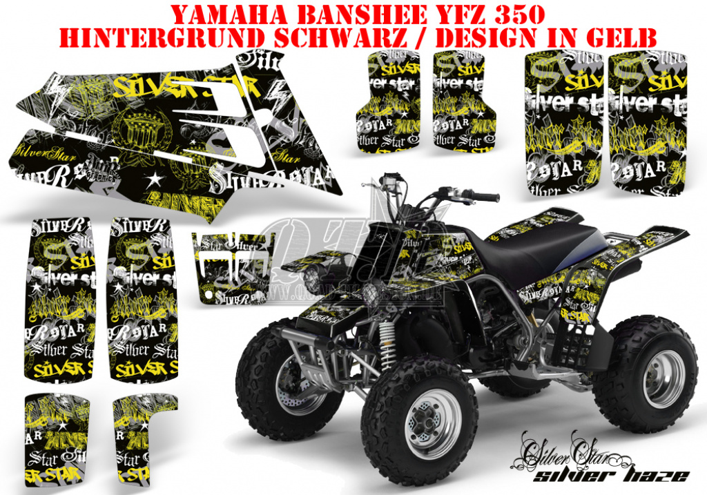 SilverStar - Silverhaze Hintergrund = Schwarz, Designfarbe = Gelb für Yamaha Banshee YFZ 350