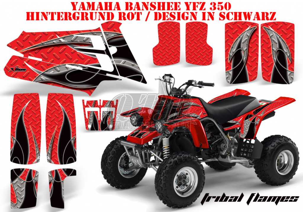 Tribal Flames Hintergrund = Rot, Designfarbe = Schwarz für Yamaha Banshee YFZ 350