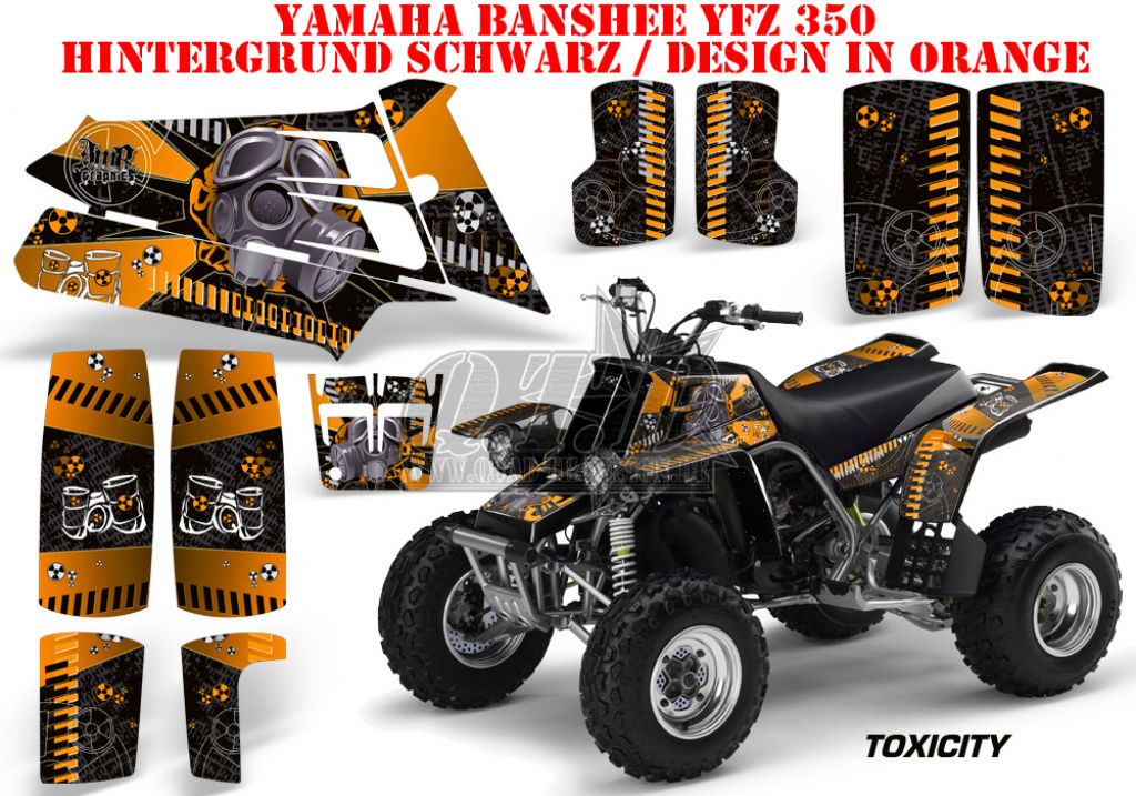 Toxicity Hintergrund = Schwarz, Designfarbe = Orange für Yamaha Banshee YFZ 350