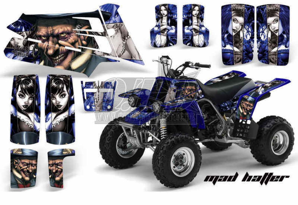 Mad-Hatter Hintergrund = Blau, Designfarbe = Silber für Yamaha Banshee YFZ 350