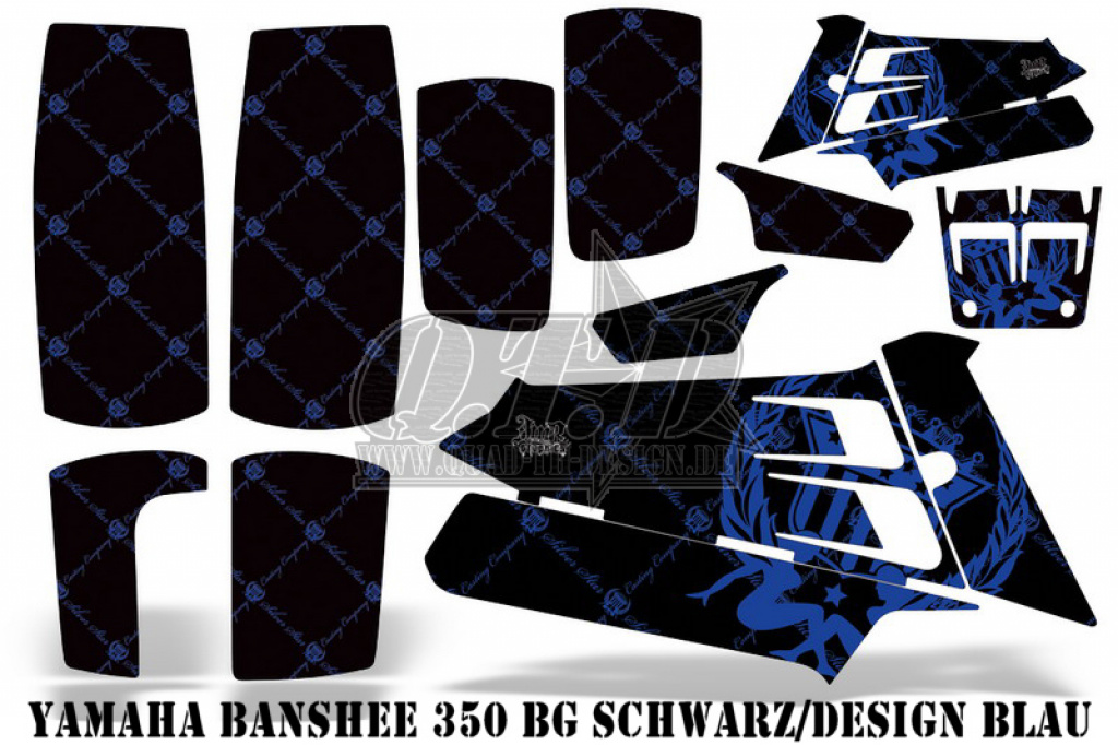 SilverStar - Reloaded Hintergrund = Schwarz, Designfarbe = Blau für Yamaha Banshee YFZ 350